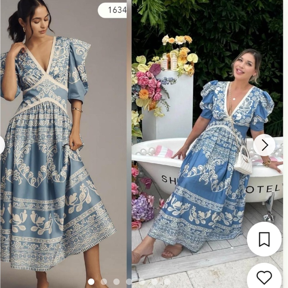 FARM Rio Blue and Cream Midi Dress